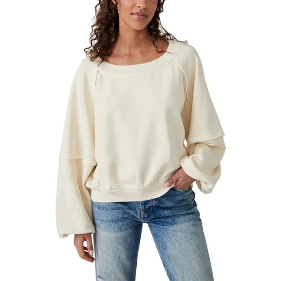 Free People Tops - Free People Sweet Deets Sweatshirt-Women’s S-Cream Oversized Pullover Cotton